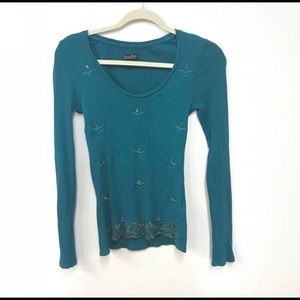 Lucky Brand teal beaded shirt